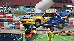 Alex Fiorio auf einem Mitsubishi Lancer, bei einer Rallye Show 2008