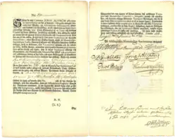 Aktie der Ahlingsåhs Manufactur-Societet vom 31. Dezember 1728 über 100 Taler Silbermünze, ausgestellt auf den bedeutenden Industriepionier Jonas Alström (1751 unter dem Namen Alströmer in den Adelstand erhoben). Zu den Financiers seiner Ahlingsåhs-Textilmanufaktur gehörte u. a. der schwedische König Friedrich von Hessen-Kassel. Das Zertifikat ist die älteste bekannte schwedische Aktie.