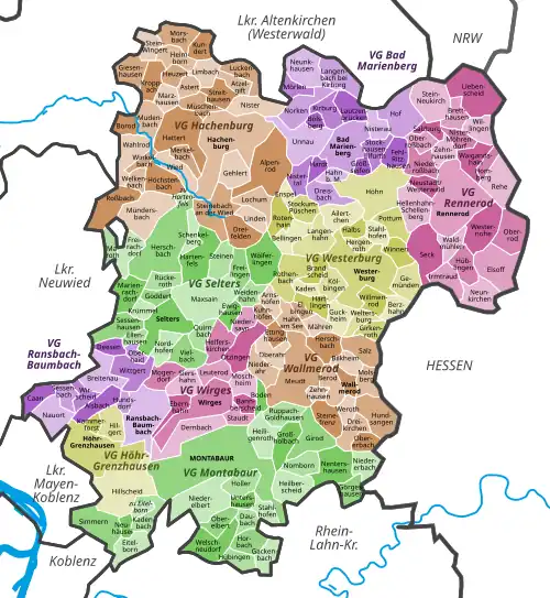 Karte: Gemeinden des Westerwaldkreises