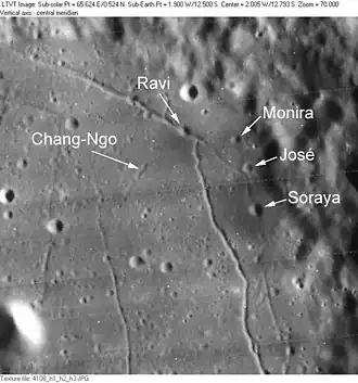 Chang-Ngo und Umgebung mit den Kratern Ravi, Monira, José und Soraya (Lunar Orbiter IV)