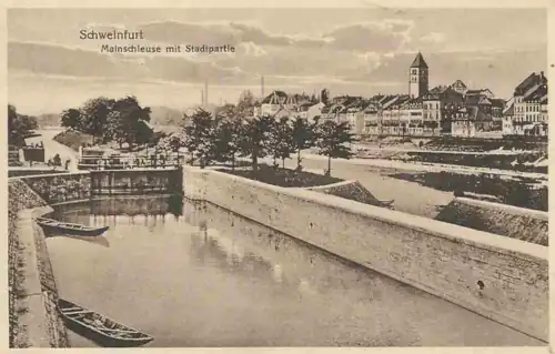 Koppelschleuse mit Schleusenkanal und Main (rechts) 1927