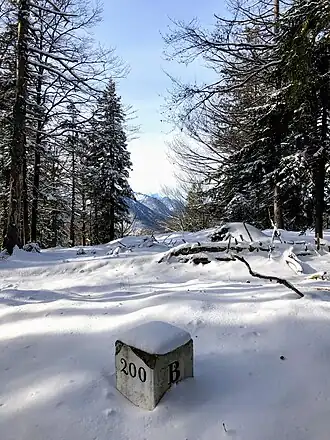 Grenzstein Bayern-Tirol am Gipfel