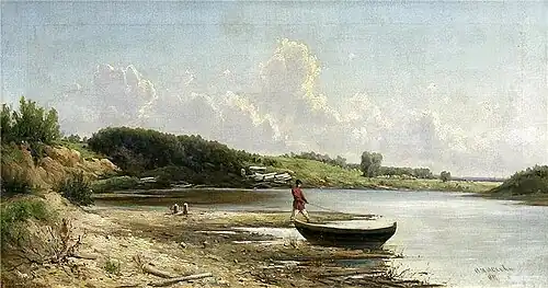 Fischer in Ufernähe (russisch Рыбак у берега, 1879)