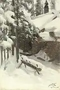 Anders Zorn: Gopsmorstugan i snö, 1906