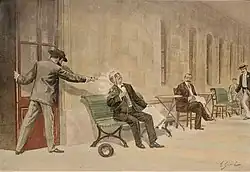 Zeitgenössische Zeichnung des Attentats auf D. Antonio Cánovas von V. Ginés