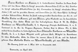 Ankündigung der Hochzeit von Rosa Freiin von Krauss 1894