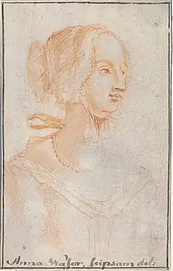 Selbstporträt, undatiert. Rötel, 10 × 6,5 cm.[10]