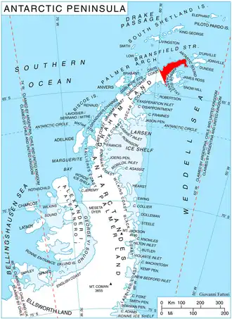 Lage der Trinity-Halbinsel im Norden Grahamlands
