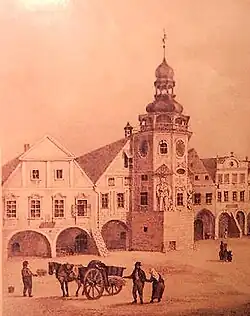 1572, Patrizierhaus Gernert links neben dem Rathaus in Arnau a. d. Elbe