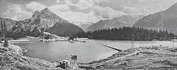 Arnisee kurz nach Beginn des Aufstaus, Blick in Richtung Ostdamm