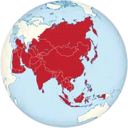 Lage Asiens auf einer Weltkarte