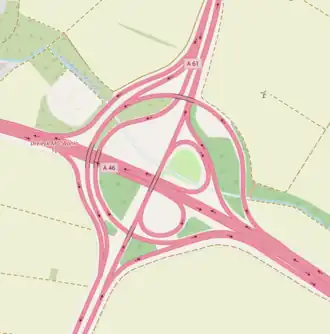 Umgebautes Autobahnkreuz Wanlo mit zweiter Direktrampe (Ost→Süd)
