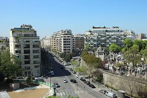 Die Avenue (links) und der Cimetière de Passy (rechts)