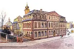 Vormaliges Bürgerhospital Frankfurt, unmittelbar daneben die Krankenhauskapelle, vor Standortwechsel ins Nordend