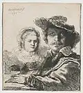 Rembrandt und Saskia, Radierung, 1636, Rembrandthuis