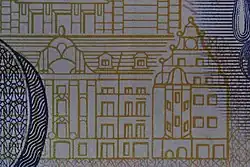 Hintergrundzeichnung: Vorderseite des 100-Mark-Scheins BBk III