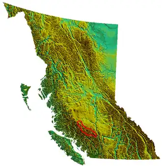 Die Chilcotin Ranges nach der Definition in Landforms of British Columbia von S. Holland