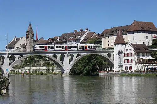ABe 4/8 5002 auf der Reussbrücke Bremgarten