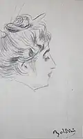 Giovanni Boldini, Gesicht einer Frau, Bleistiftzeichnung auf Karton, Privatsammlung.