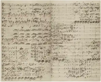 Matthäus-Passion von Johann Sebastian Bach – Ende des Rezitativs Nr. 24 und Anfang von Nr. 25 in Bachs originaler Reinschrift mit Angabe der Besetzung