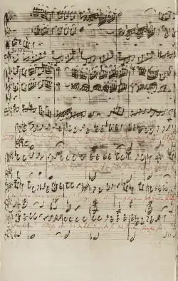Matthäus-Passion von Johann Sebastian Bach – Beginn des Rezitativs Nr. 71 in Bachs originaler Reinschrift.