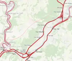 Bahnknoten Trier mit aktuellen und ehemaligen Strecken