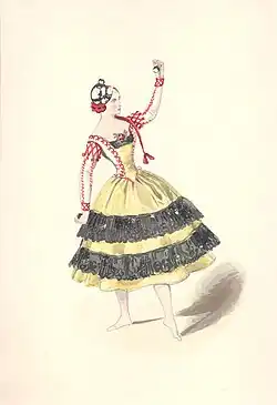Ballettkostüm, Zeichnung vermutlich von Pietro Krohn. Zeichnung befindet sich im Archiv von Det Kongelige Teater im Rigsarkivet, Kopenhagen.