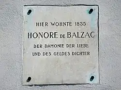 Gedenktafel für Balzac auf Nr. 31