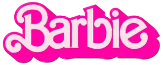 Geschwungene Buchstaben in weiß und pink bilden das Wort „Barbie“.