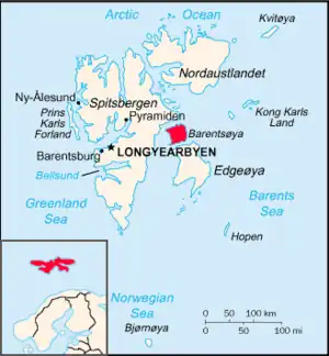 Lage der Insel Barentsøya