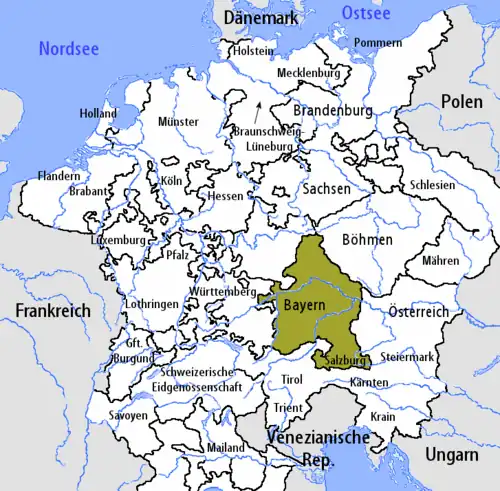 Lage des Bayerischen Kreises im Heiligen Römischen Reich