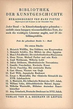 H. Wölfflin: Das Erklären von Kunstwerken (B.D.K. 1) - Werbeseite für die Reihe; Werbeblatt mit Verzeichnis der Bände 1-25