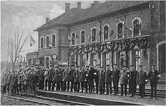 Bensdorf bei Eröffnung des Bahnhofs Gleise 3–1 Nordseite