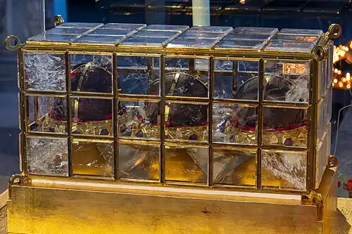 Schädel-Reliquie von Kilian, Kolonat und Totnan (Ausstellung 2025 im Würzburger Dom)