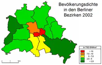 Bevölkerungsdichte in den Berliner Bezirken 2002