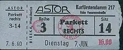 Eintrittskarte Astor 1960 Berlin Charlottenburg