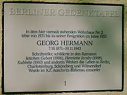 Gedenktafel am Haus Kreuznacher Str. 28 in der Künstlerkolonie Berlin