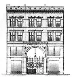 Kopfbau Friedrichstraße 18 mit Durchfahrt zur Lindenhalle