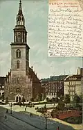 Die Marienkirche umgeben von Häusern des Marienviertels und das Lutherdenkmal, 1906