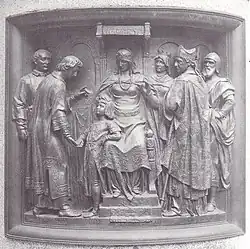 Bernward übernimmt die Erziehung Ottos III. (in der Mitte Theophanu)