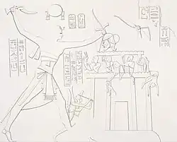 Ramses II. bei der Eroberung einer syrischen Festung (Abzeichnung und Originalrelief an der Nordwestwand der Vorhalle)