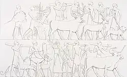 Vom Vizekönig von Kusch Amenemope angeführte nubische Tributbringer (Abzeichnungen von der Südostwand der Vorhalle)