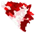 Anteil der Serben auf Gemeindeebene in Bosnien und Herzegowina 2013[48]