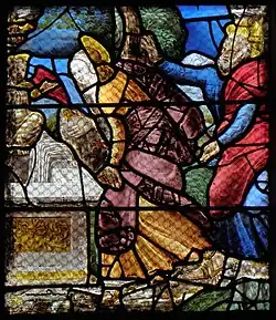 Eine Heilige und Petrus vor dem leeren Grab Jesu