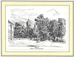 Blick entlang der Heilbronner Allee mit Synagoge (Vinzenz de Pay, Riedlingen)