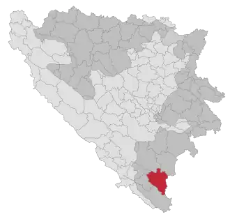 Lage der Gemeinde Bileća in Bosnien und Herzegowina (anklickbare Karte)