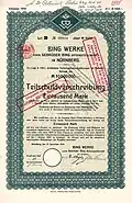 Teilschuldverschreibung über 1000 Mark der Bing Werke vorm. Gebrüder Bing vom 31. Dezember 1919