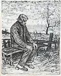 Ernst Bischoff-Culm: Alter ruhender Mann (Fischer), Kohlezeichnung 1914