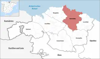 Die Lage der Comarca Busturialdea in der Provinz Bizkaia