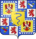 Wappen des Charles Colbert de Seigneley de Castle-Hill, Beispiel für Wolkenbord um ein Feld (dort jeweils das Wappen Fürstenberg)